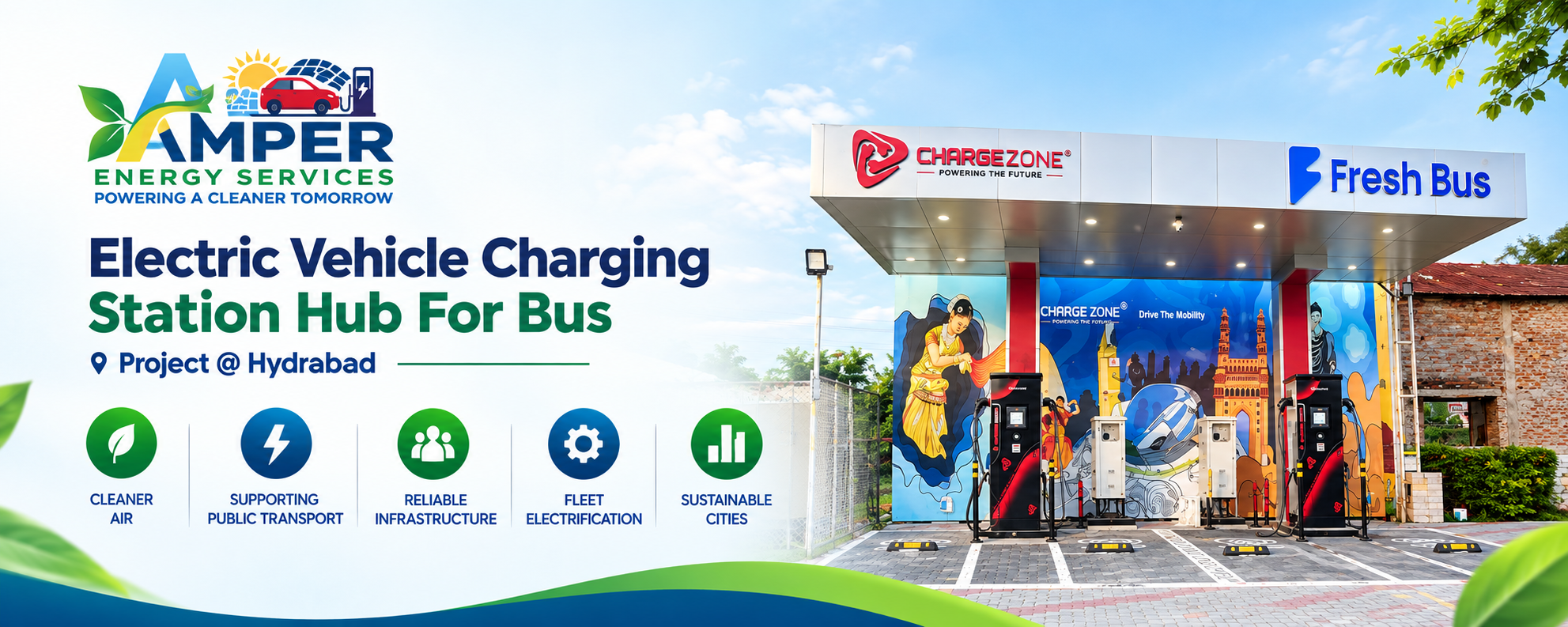 Amper Energy Electric Vehicle Charging Station Hub for Buses — ChargeZone project in Hyderabad
